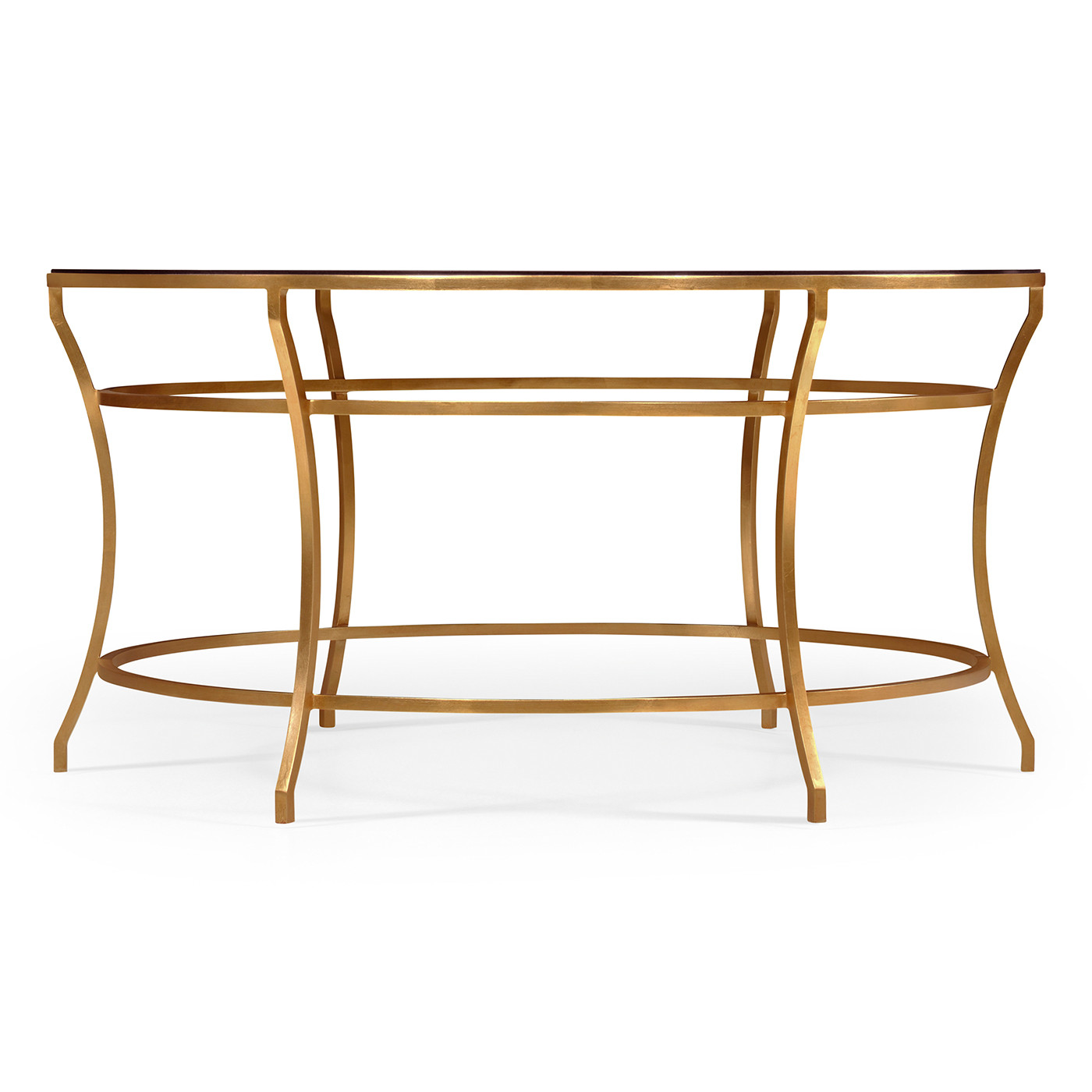 Gilded Iron Round Coffee Table with A Black Glass Top