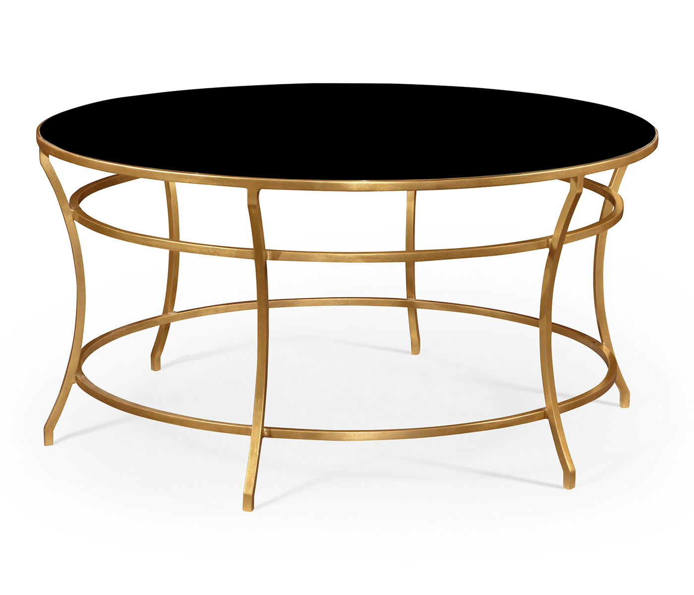 Gilded Iron Round Coffee Table with A Black Glass Top