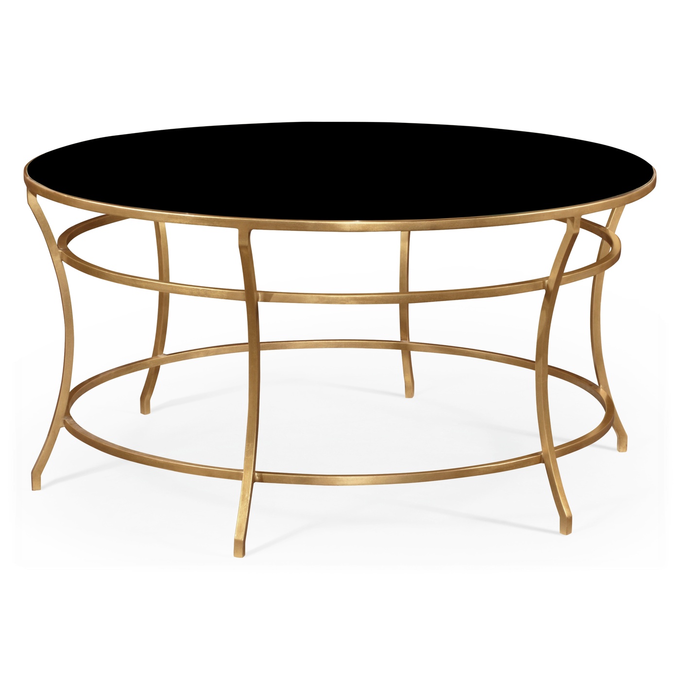 Gilded Iron Round Coffee Table with A Black Glass Top