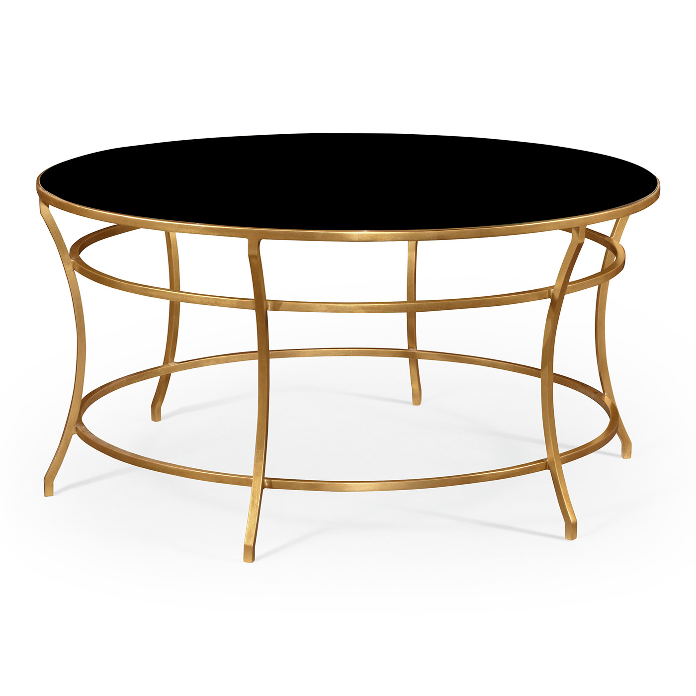 Gilded Iron Round Coffee Table with A Black Glass Top
