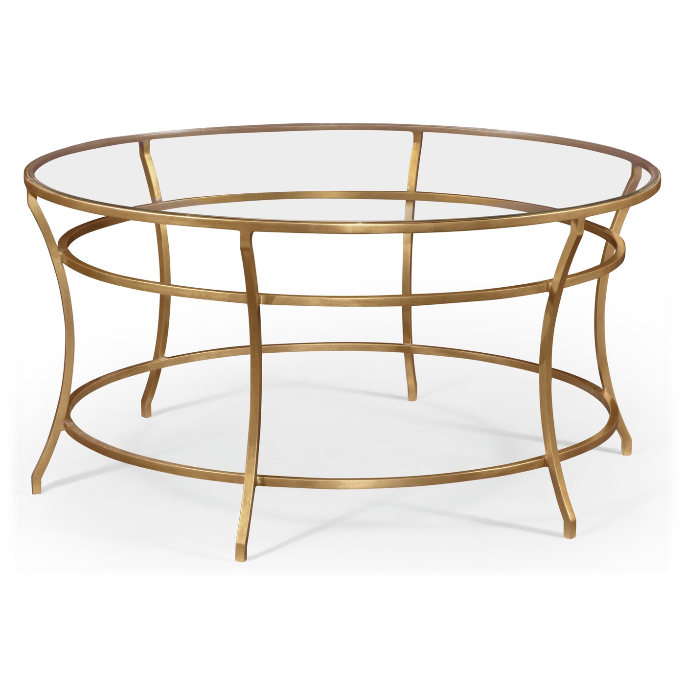 Gilded Iron Round Coffee Table with A Clear Glass Top