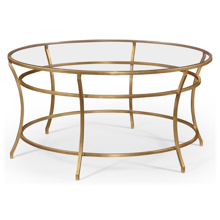Gilded Iron Round Coffee Table with A Clear Glass Top