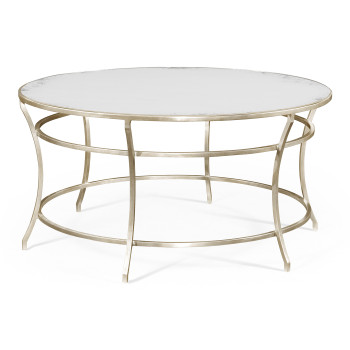 Silver Round Iron Coffee Table with An Antique Glass Top