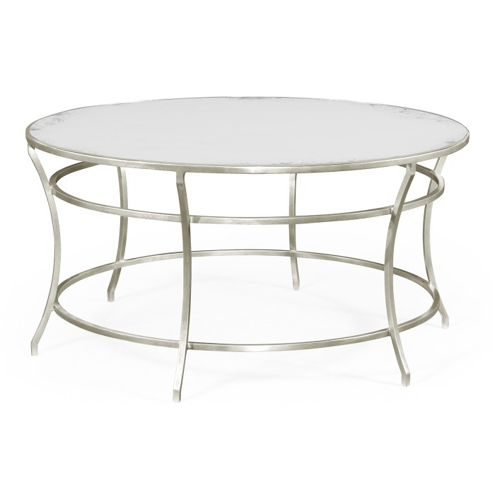 Silver Round Iron Coffee Table with An Antique Glass Top