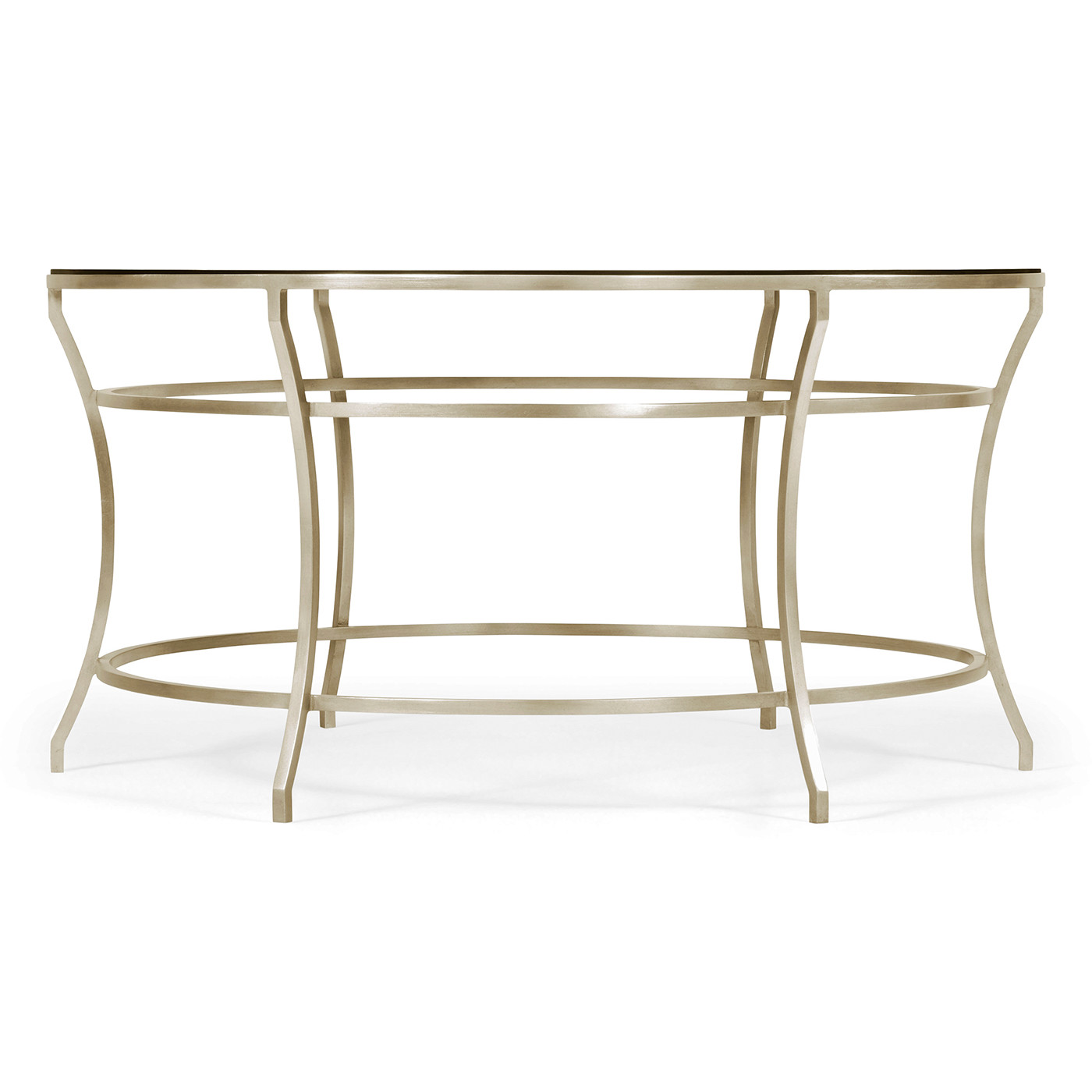 Silver Round Iron Coffee Table with Black Glass Top