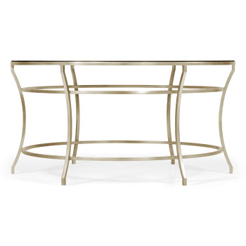 Silver Round Iron Coffee Table with Black Glass Top