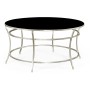 Silver Round Iron Coffee Table with Black Glass Top