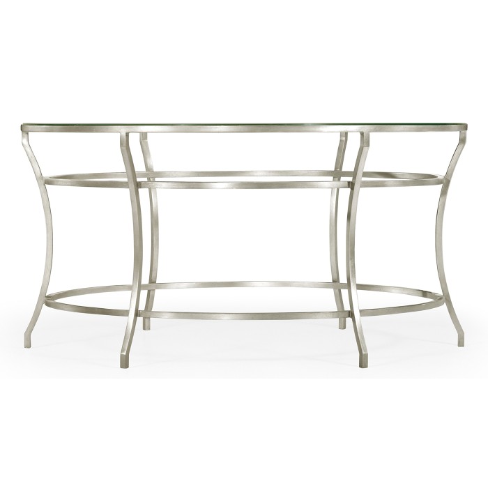 Silver Round Iron Coffee Table with A Clear Glass Top