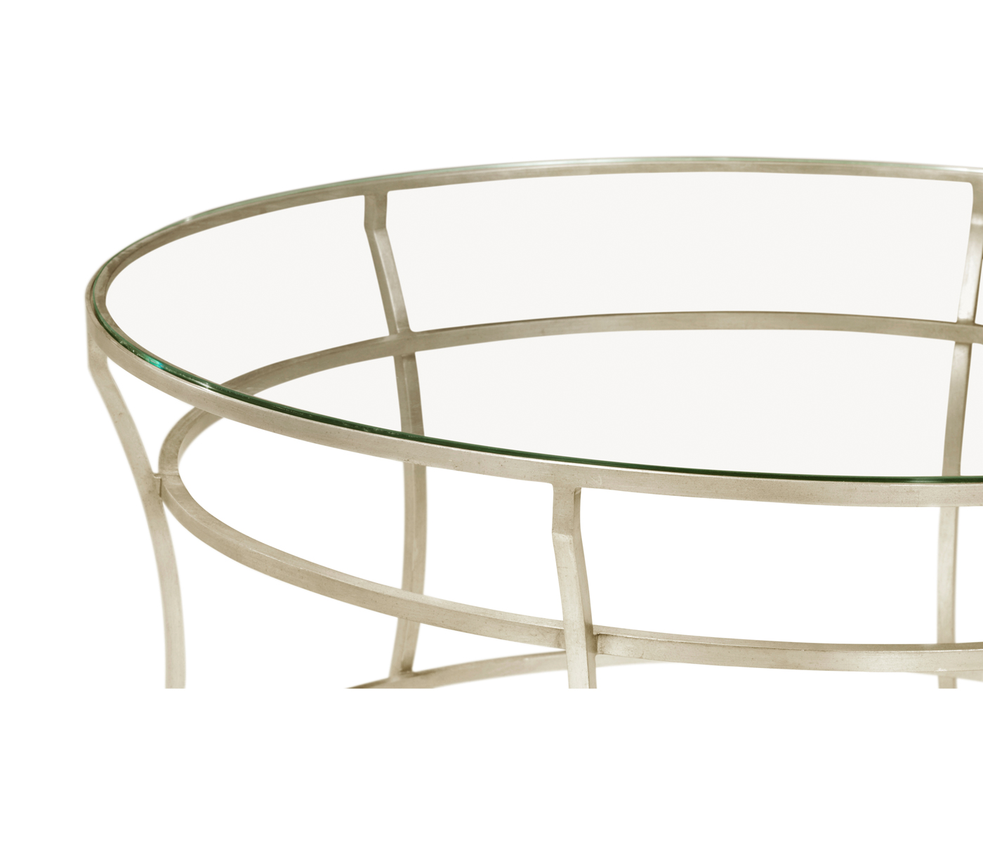 Silver Round Iron Coffee Table with A Clear Glass Top