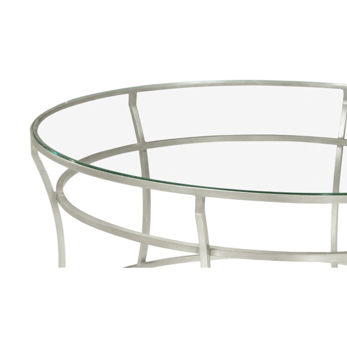 Silver Round Iron Coffee Table with A Clear Glass Top