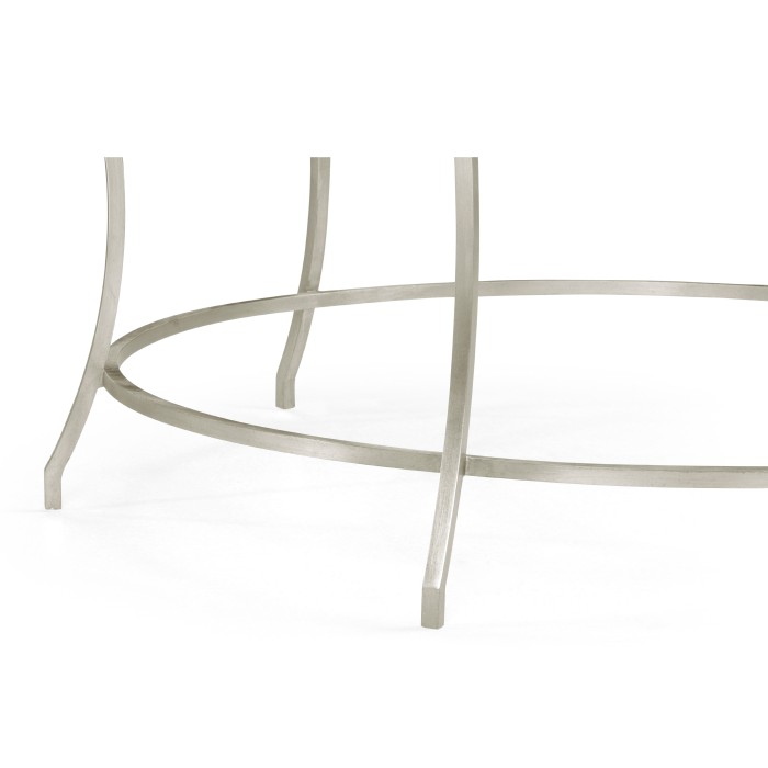 Silver Round Iron Coffee Table with A Clear Glass Top