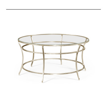 Silver Round Iron Coffee Table with A Clear Glass Top