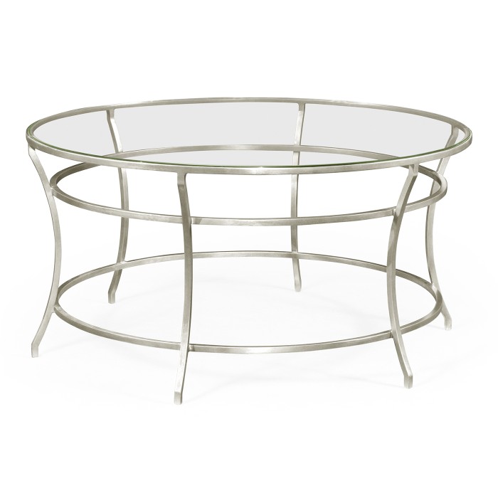Silver Round Iron Coffee Table with A Clear Glass Top
