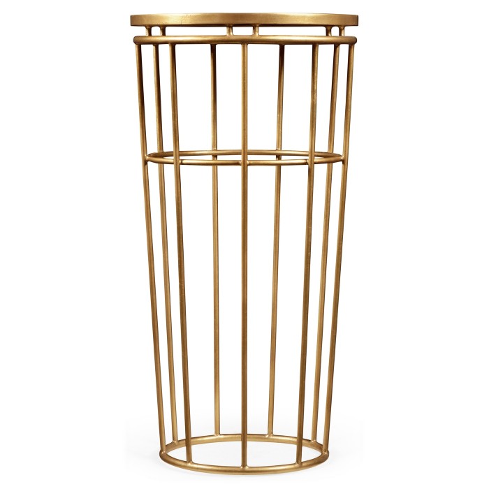 Gilded Iron Round End Table with Black Glass Top