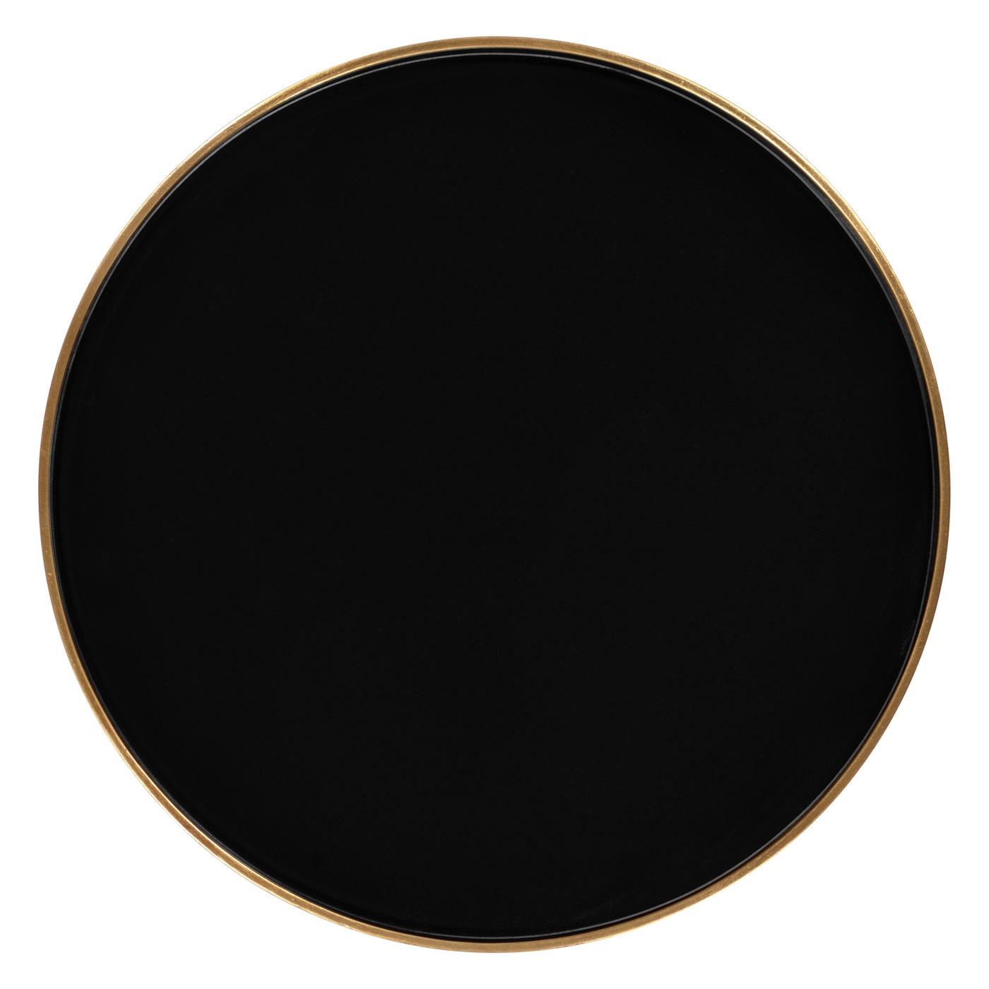 Gilded Iron Round End Table with Black Glass Top