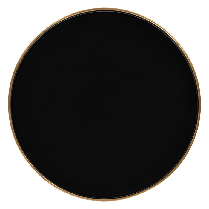 Gilded Iron Round End Table with Black Glass Top