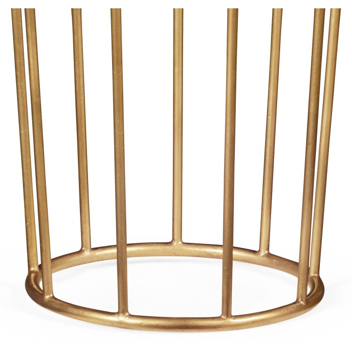 Gilded Iron Round End Table with Black Glass Top