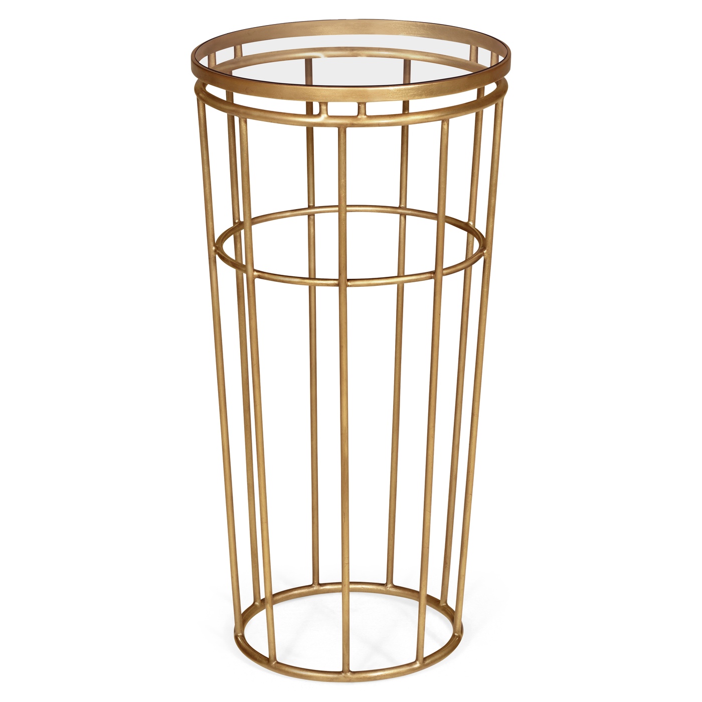 Gilded Iron Round End Table with A Clear Glass Top