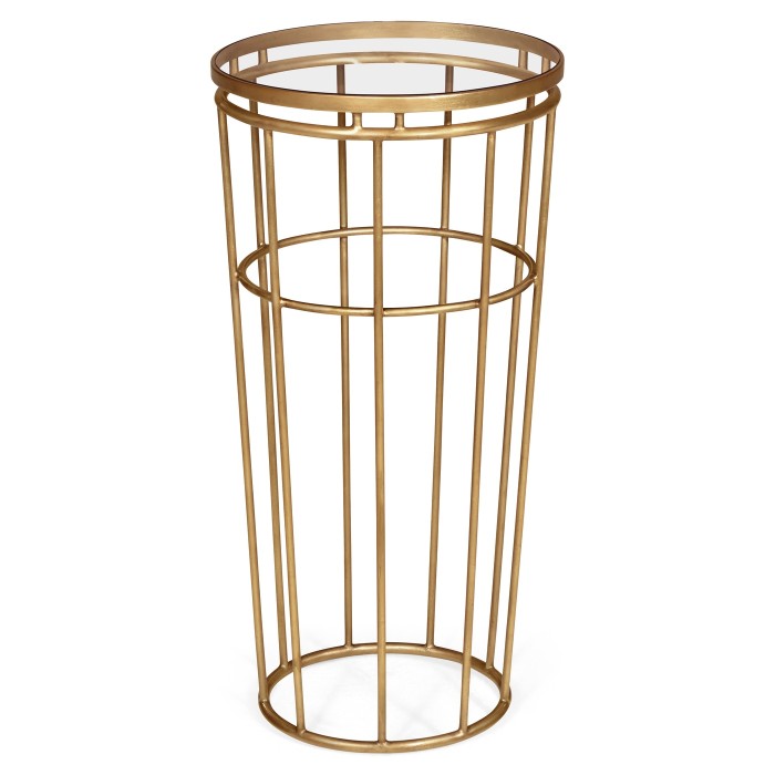 Gilded Iron Round End Table with A Clear Glass Top