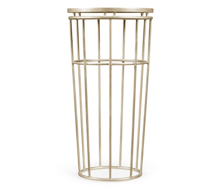 Silver Iron Round End Table with A Black Glass Top