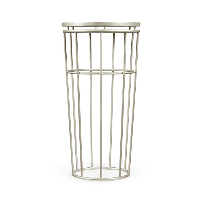 Silver Iron Round End Table with A Black Glass Top