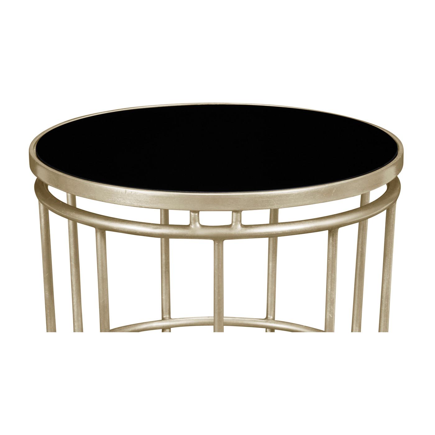 Silver Iron Round End Table with A Black Glass Top
