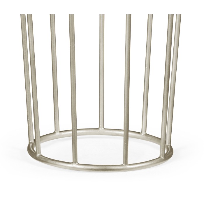 Silver Iron Round End Table with A Black Glass Top