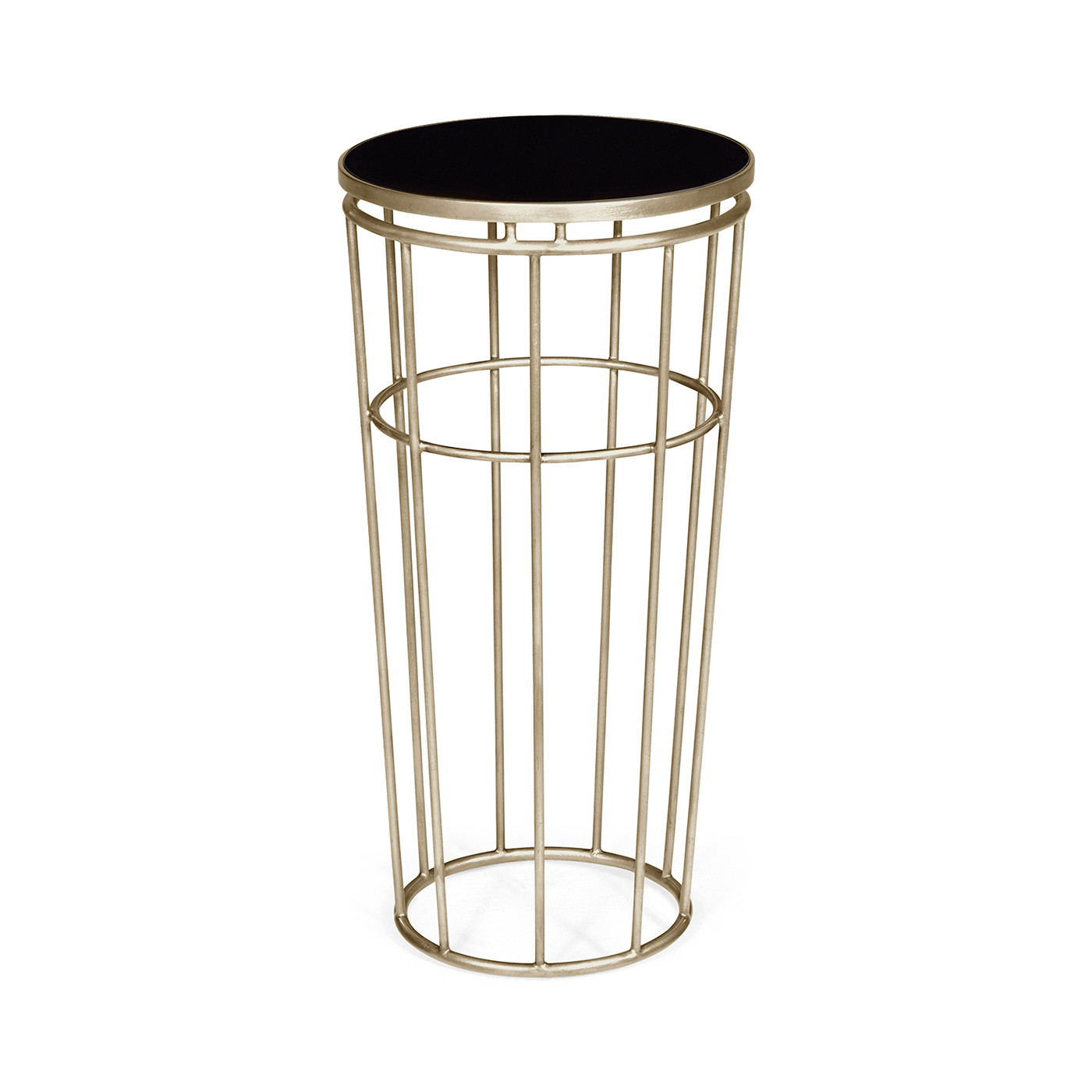 Silver Iron Round End Table with A Black Glass Top