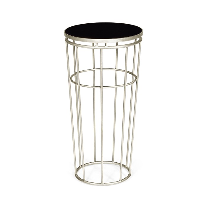 Silver Iron Round End Table with A Black Glass Top