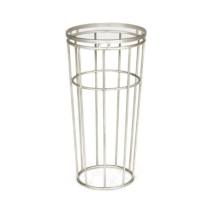 Silver Iron Round End Table with A Clear Glass Top