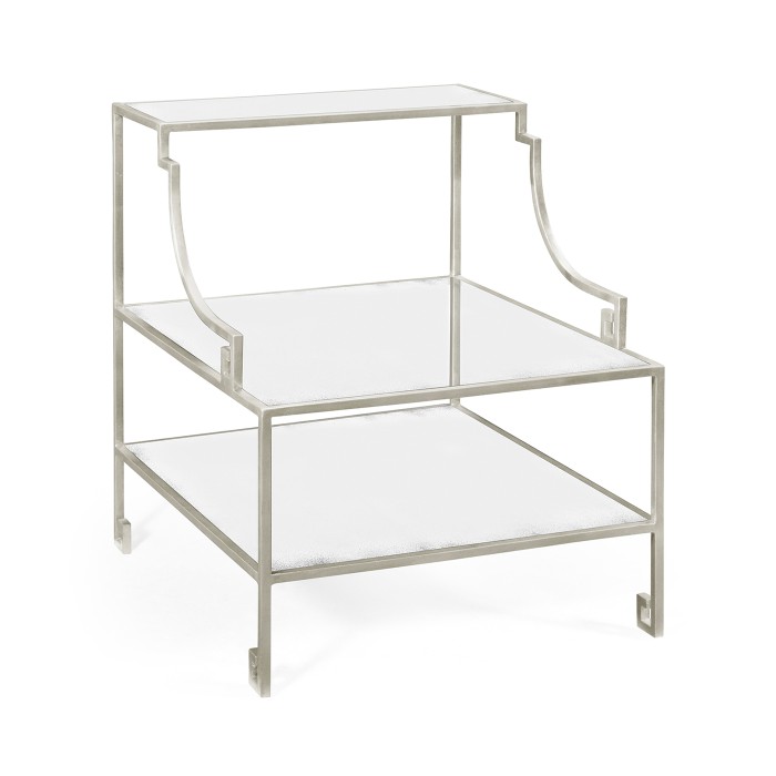 Three-tier silver iron end table
