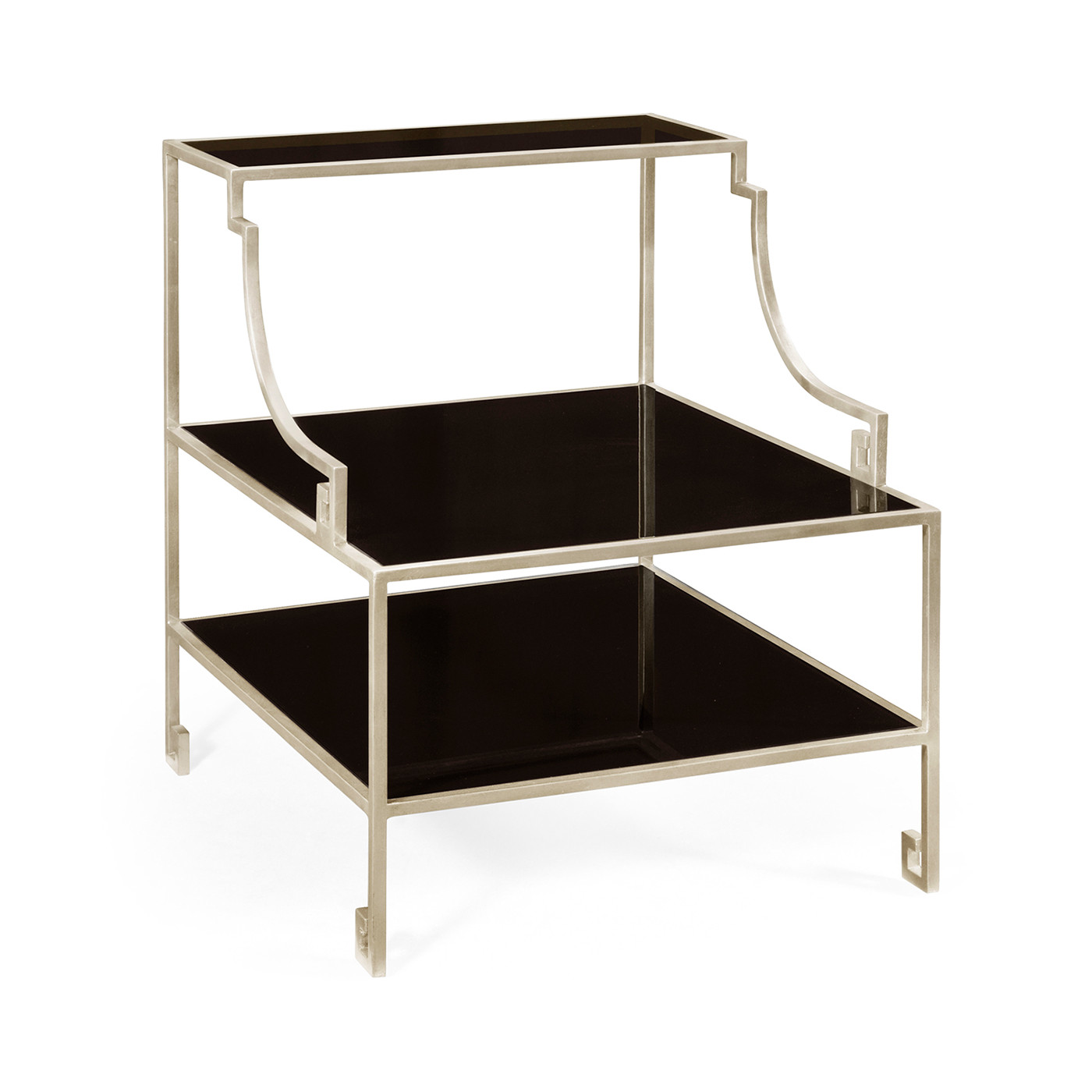 Three-tier silver iron end table