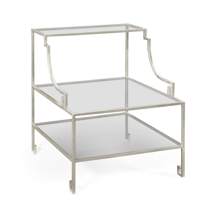 Three-tier silver iron end table