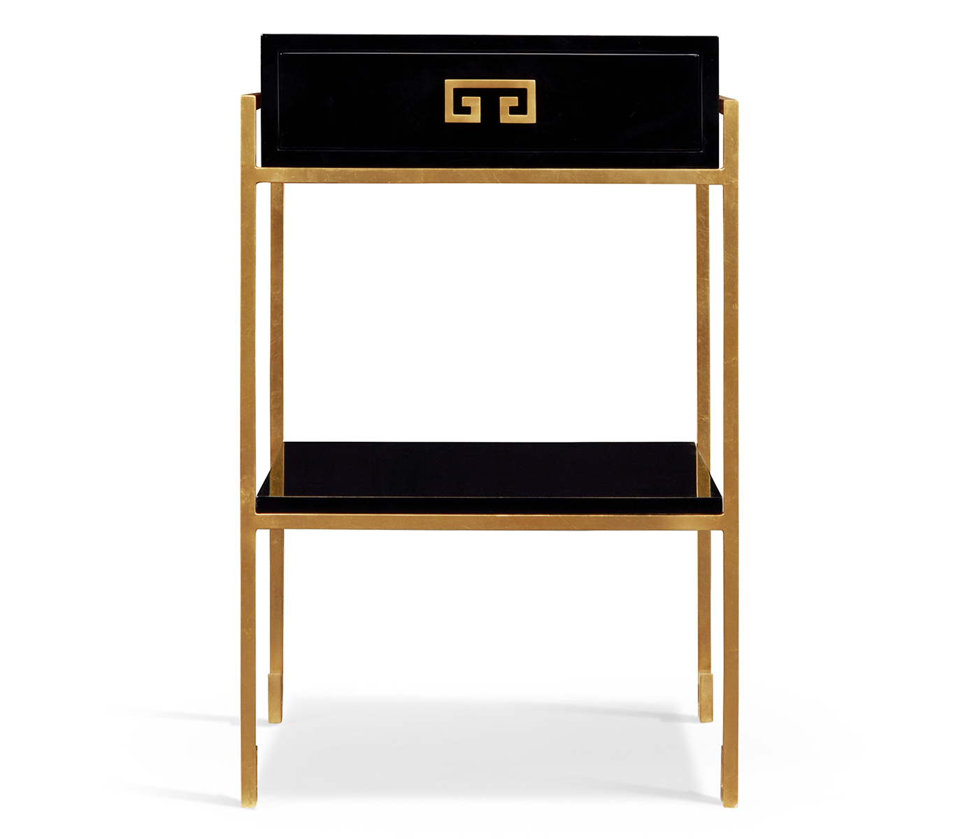 Gilded Iron End Table with Smoky Black Drawer