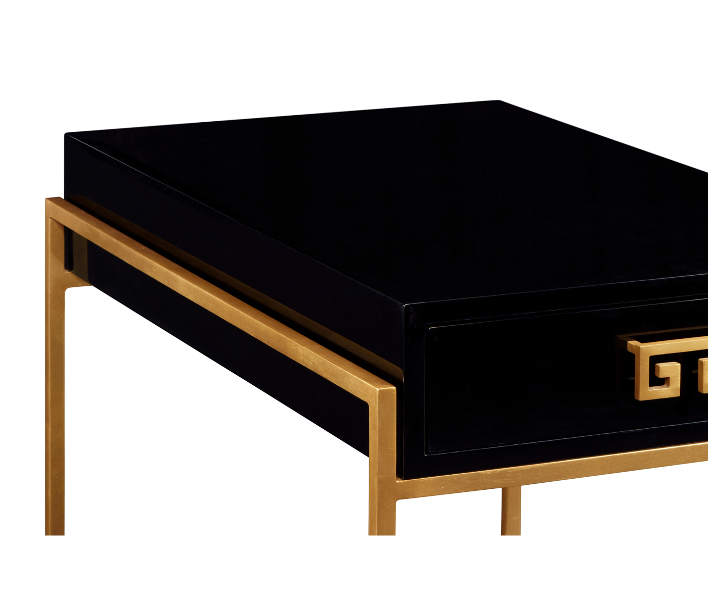 Gilded Iron End Table with Smoky Black Drawer