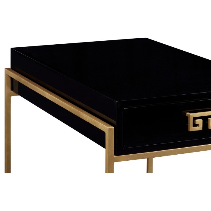 Gilded Iron End Table with Smoky Black Drawer