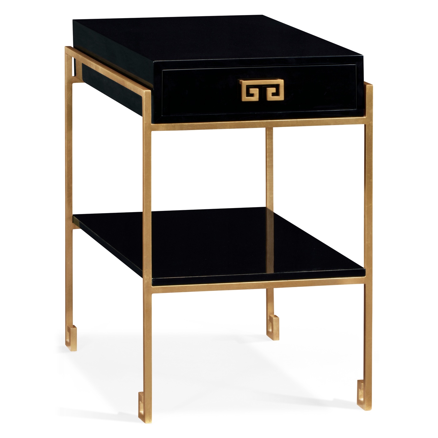 Gilded Iron End Table with Smoky Black Drawer