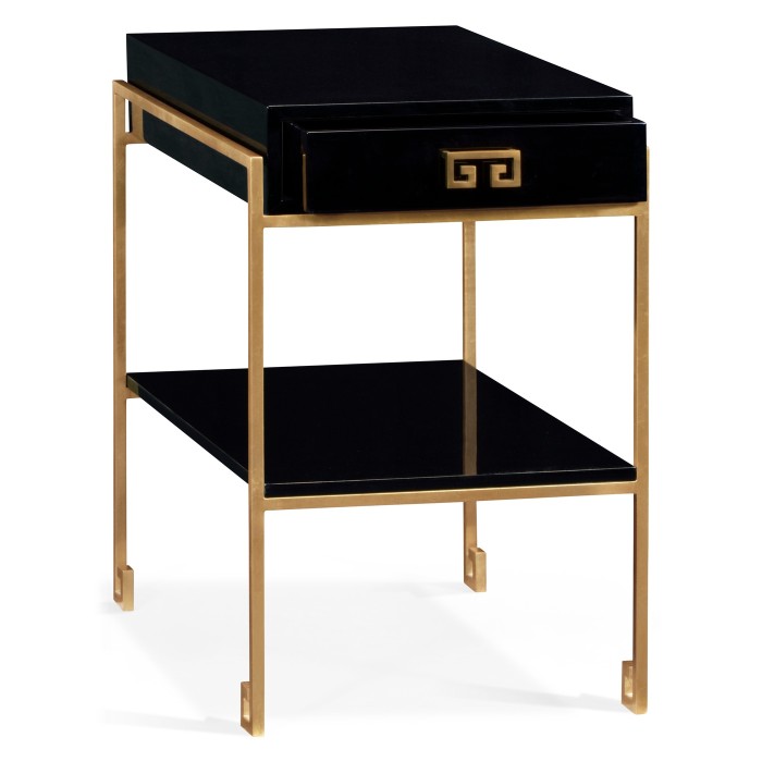 Gilded Iron End Table with Smoky Black Drawer