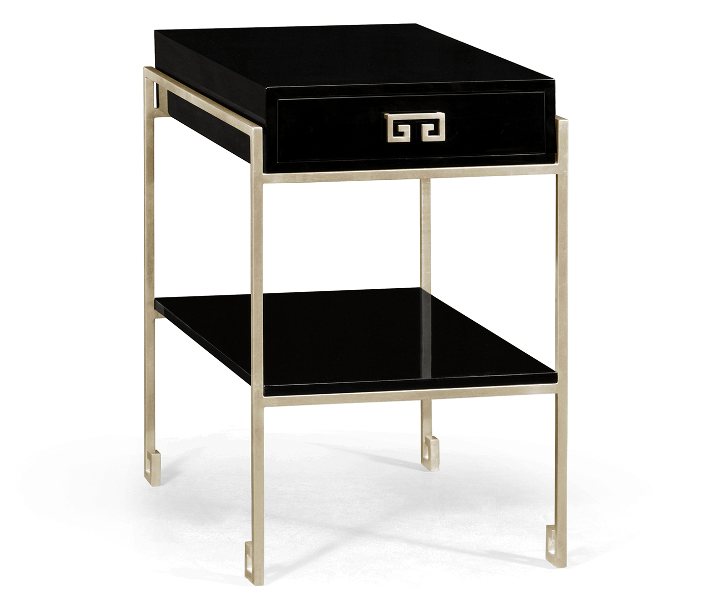 Silver Iron End Table with Smoky Black Drawer