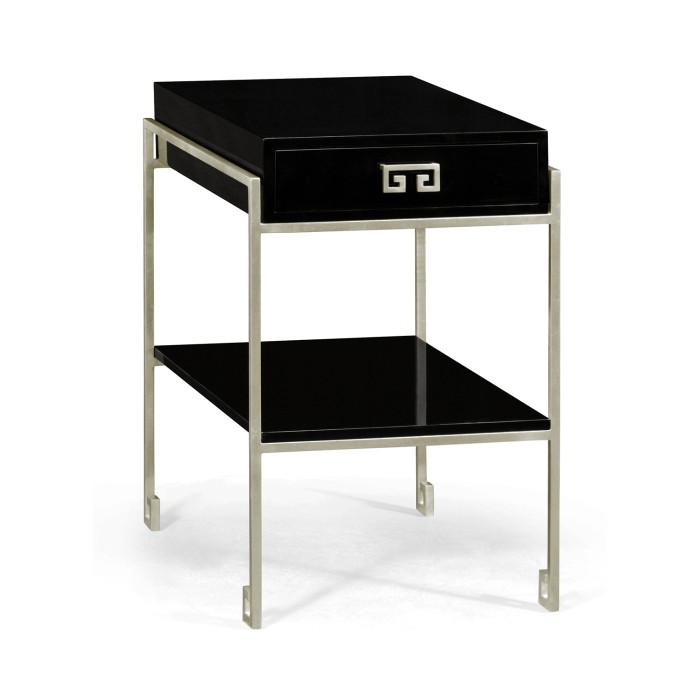 Silver Iron End Table with Smoky Black Drawer