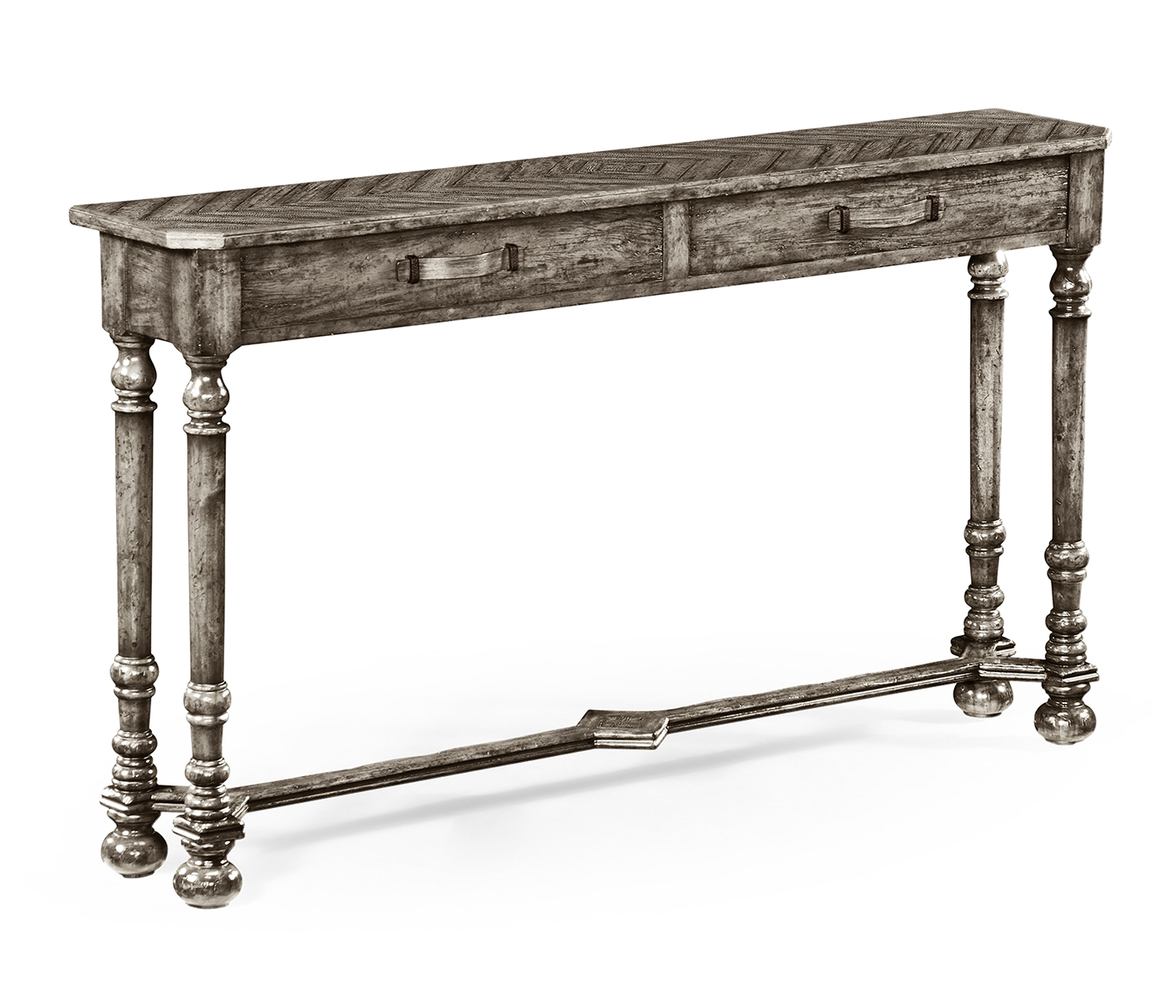 Antique dark grey console with strap handles