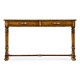 Country walnut console with strap handles