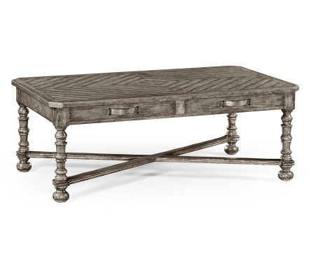 Antique Dark Grey Parquet Coffee Table with Strap Handles