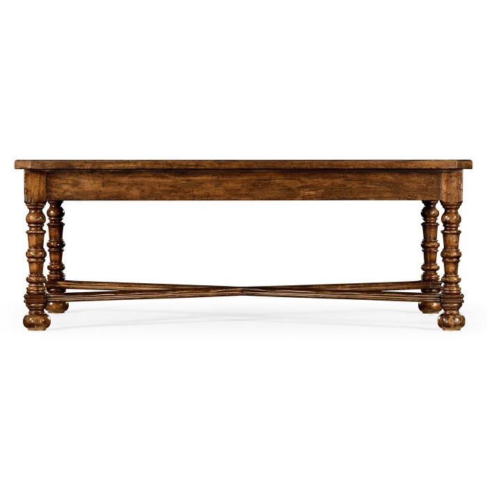 Country Walnut Parquet Coffee Table with Strap Handles