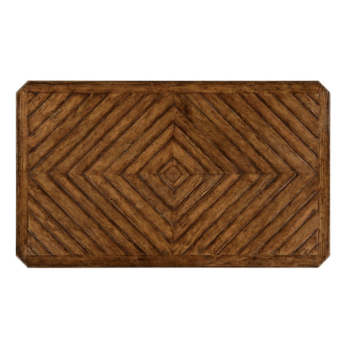 Country Walnut Parquet Coffee Table with Strap Handles