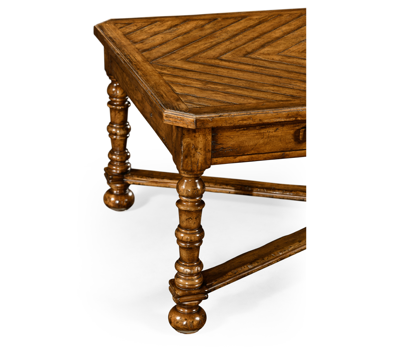 Country Walnut Parquet Coffee Table with Strap Handles
