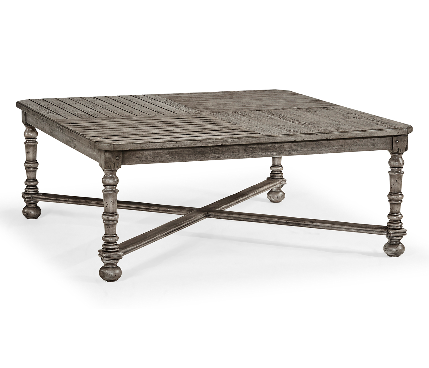 Antique Dark Grey Large Square Parquet Coffee Table