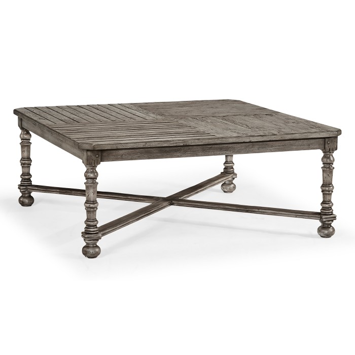 Antique Dark Grey Large Square Parquet Coffee Table