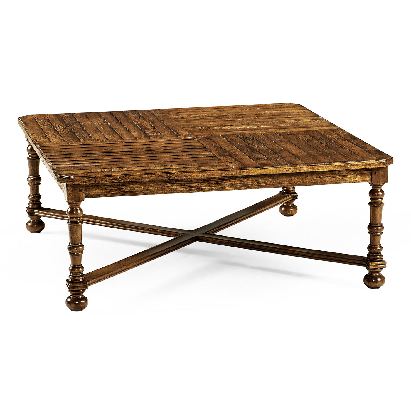 Country Walnut Large Square Parquet Coffee Table