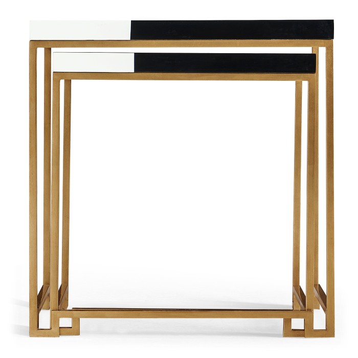Gilded Iron Nesting Table with Smoky Black and Biancaneve Top
